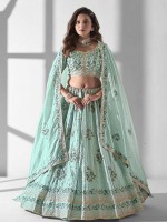 Sky Blue Pure Organza Lehenga Choli